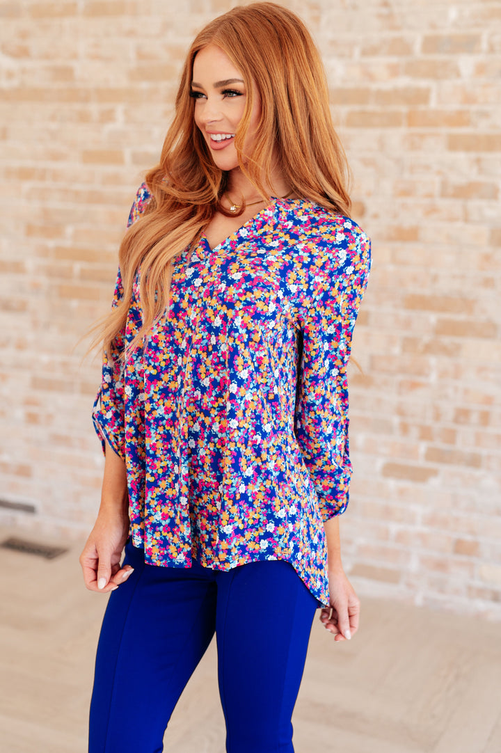 Lizzy Top in Blue and Pink Retro Ditsy Floral-Tops-Ave Shops-[option4]-[option5]-[option6]-[option7]-[option8]-Shop-Boutique-Clothing-for-Women-Online
