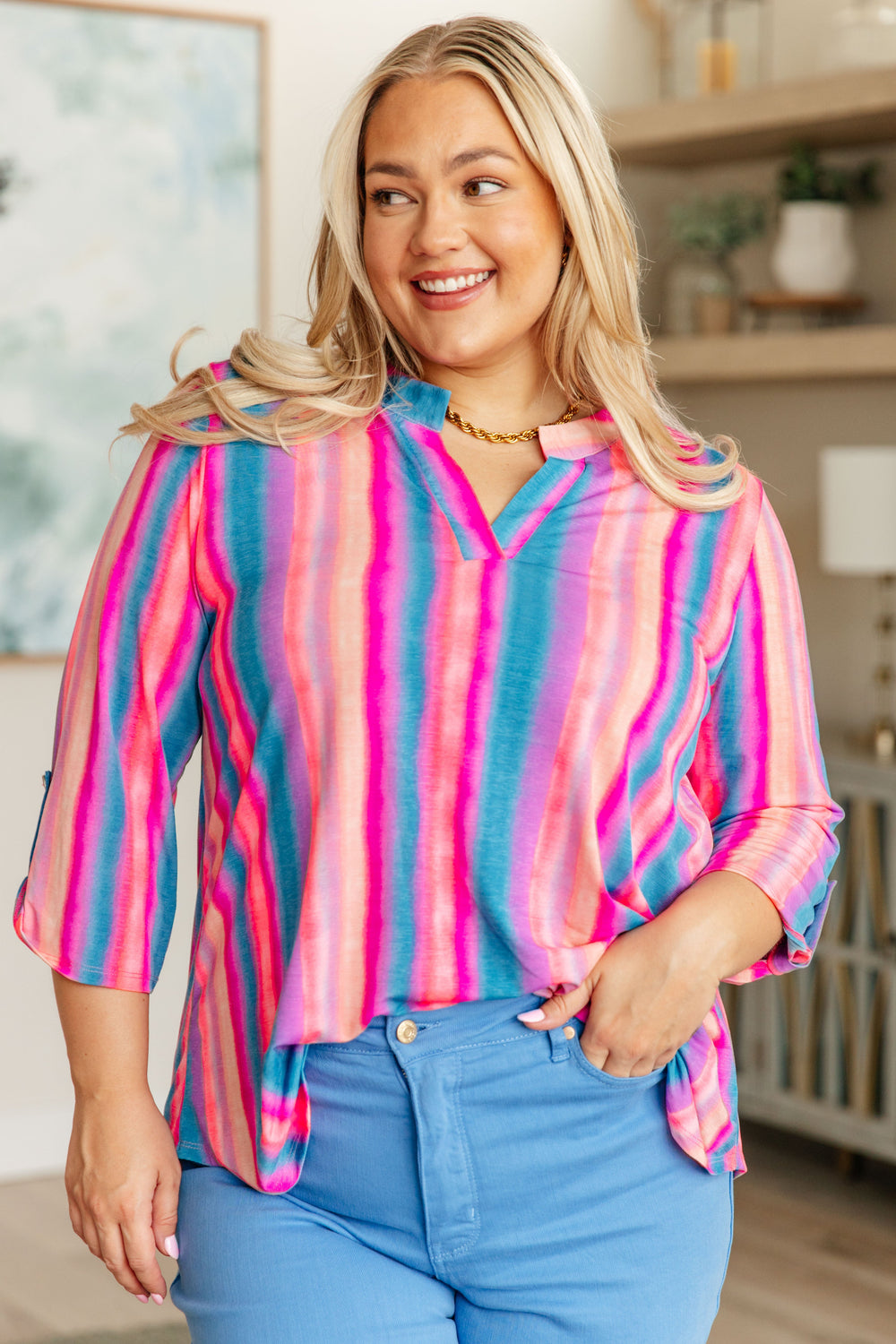 Lizzy Top in Blue and Pink Stripe-Tops-Ave Shops-[option4]-[option5]-[option6]-[option7]-[option8]-Shop-Boutique-Clothing-for-Women-Online