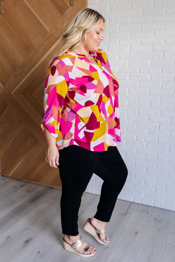 Lizzy Top in Magenta and Mustard Abstract-Tops-Ave Shops-[option4]-[option5]-[option6]-[option7]-[option8]-Shop-Boutique-Clothing-for-Women-Online