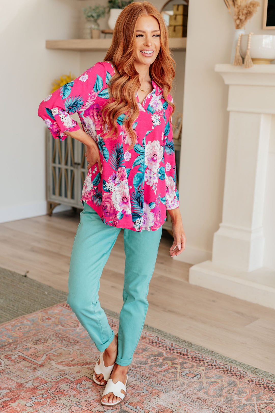 Lizzy Top in Magenta and Teal Tropical Floral-Tops-Ave Shops-[option4]-[option5]-[option6]-[option7]-[option8]-Shop-Boutique-Clothing-for-Women-Online