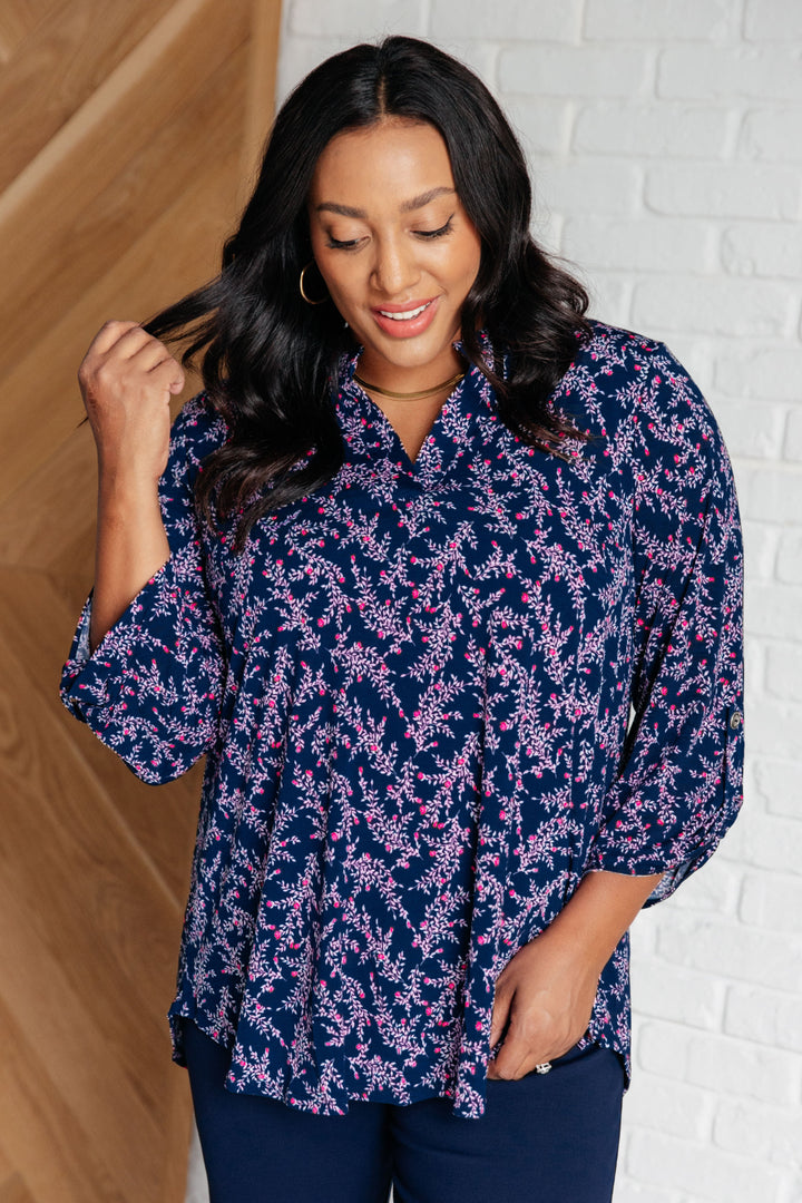 Lizzy Top in Navy and Magenta Petite Floral-Tops-Ave Shops-[option4]-[option5]-[option6]-[option7]-[option8]-Shop-Boutique-Clothing-for-Women-Online