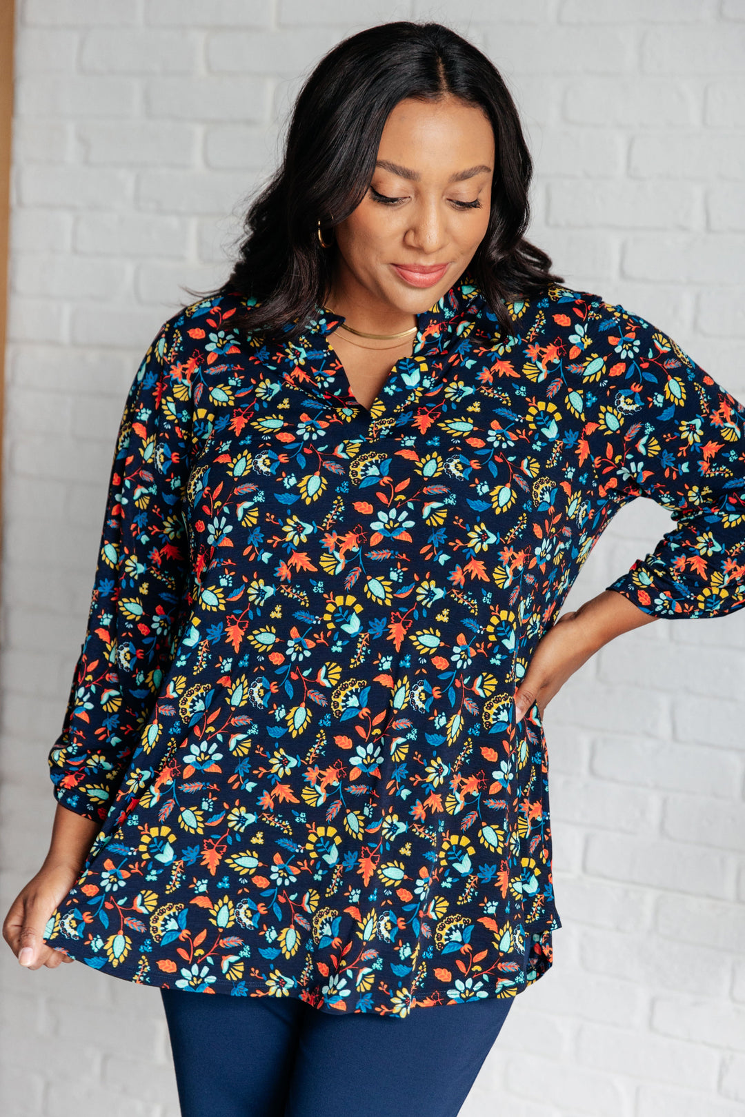 Lizzy Top in Navy and Teal Multi Floral-Tops-Ave Shops-[option4]-[option5]-[option6]-[option7]-[option8]-Shop-Boutique-Clothing-for-Women-Online