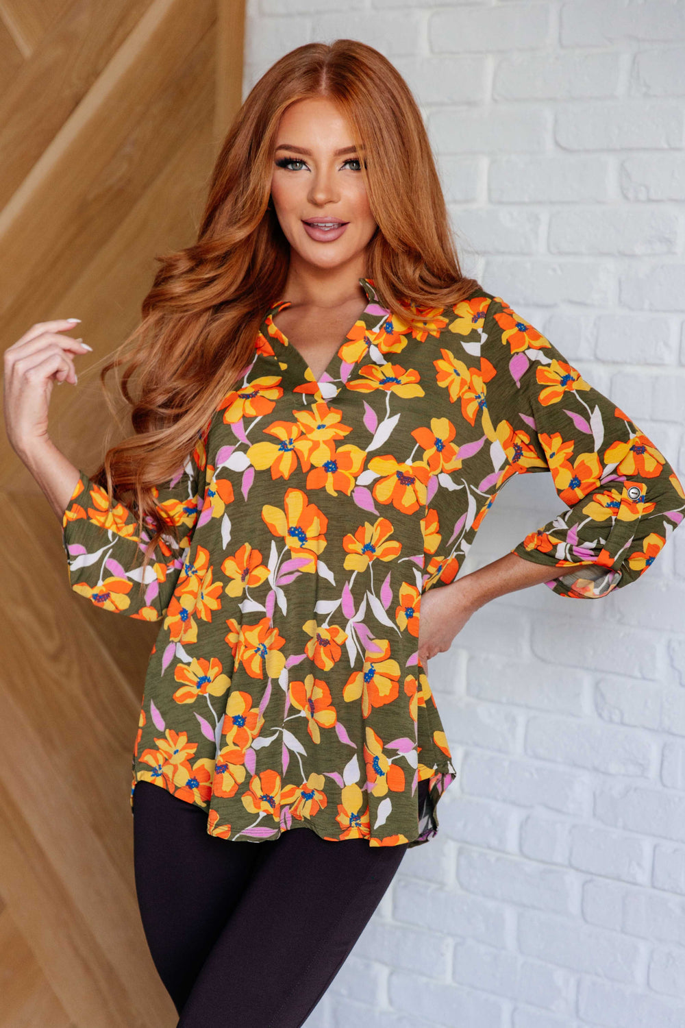 Lizzy Top in Olive and Mustard Floral-Tops-Ave Shops-[option4]-[option5]-[option6]-[option7]-[option8]-Shop-Boutique-Clothing-for-Women-Online