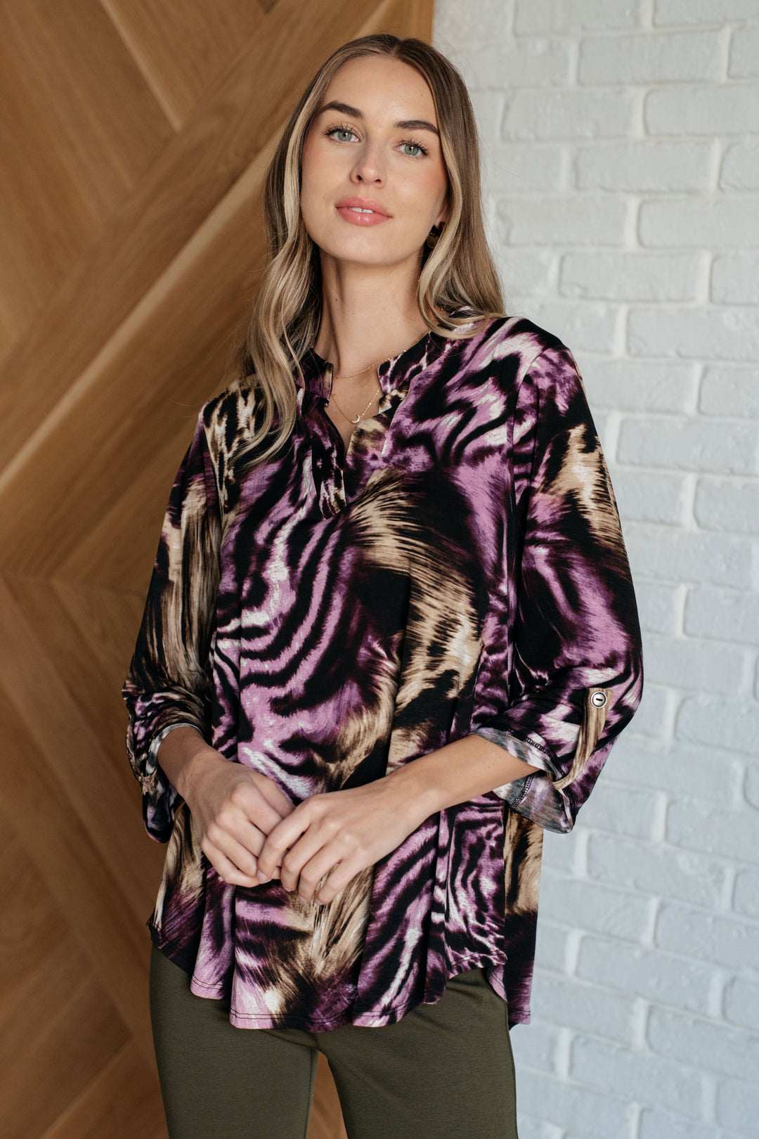 Lizzy Top in Purple and Taupe Animal Print-Tops-Ave Shops-[option4]-[option5]-[option6]-[option7]-[option8]-Shop-Boutique-Clothing-for-Women-Online