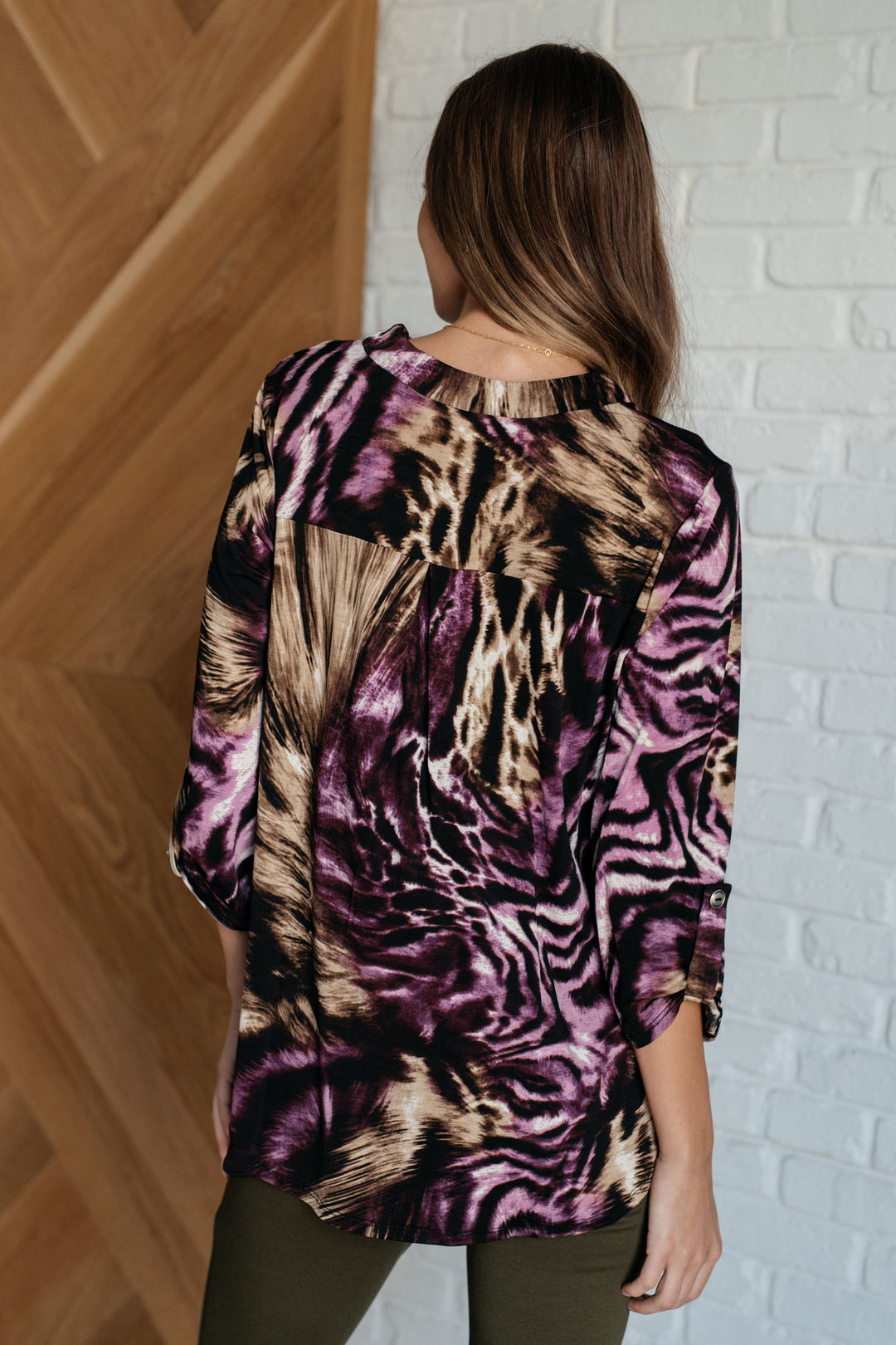 Lizzy Top in Purple and Taupe Animal Print-Tops-Ave Shops-[option4]-[option5]-[option6]-[option7]-[option8]-Shop-Boutique-Clothing-for-Women-Online