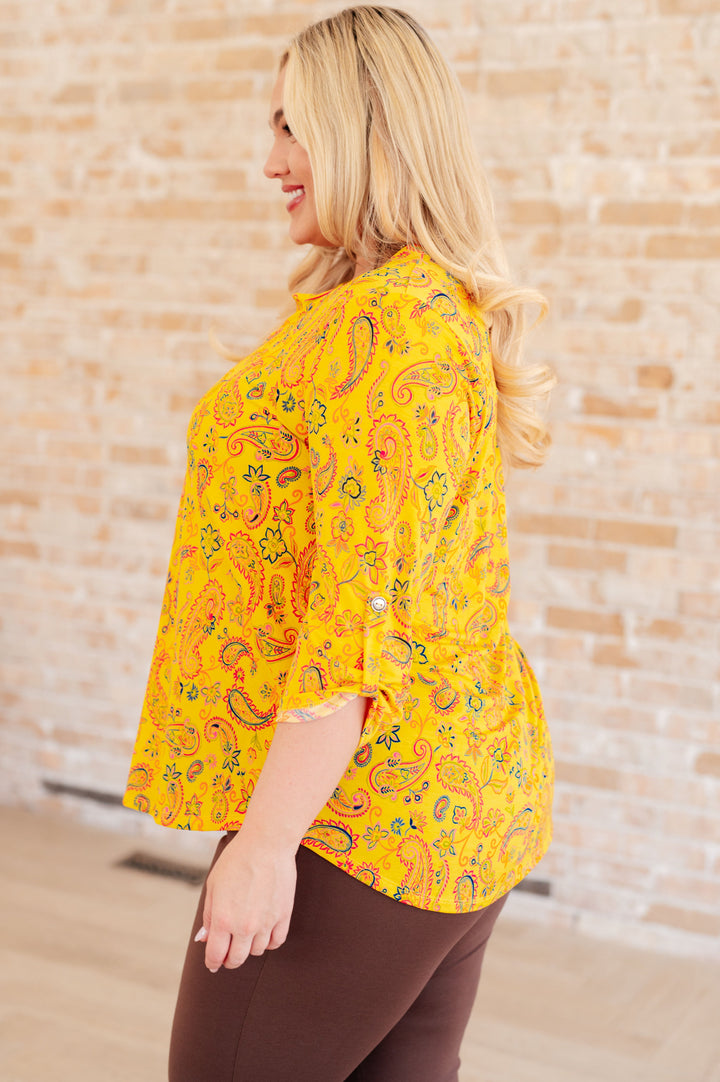 Lizzy Top in Yellow and Navy Paisley-Tops-Ave Shops-[option4]-[option5]-[option6]-[option7]-[option8]-Shop-Boutique-Clothing-for-Women-Online