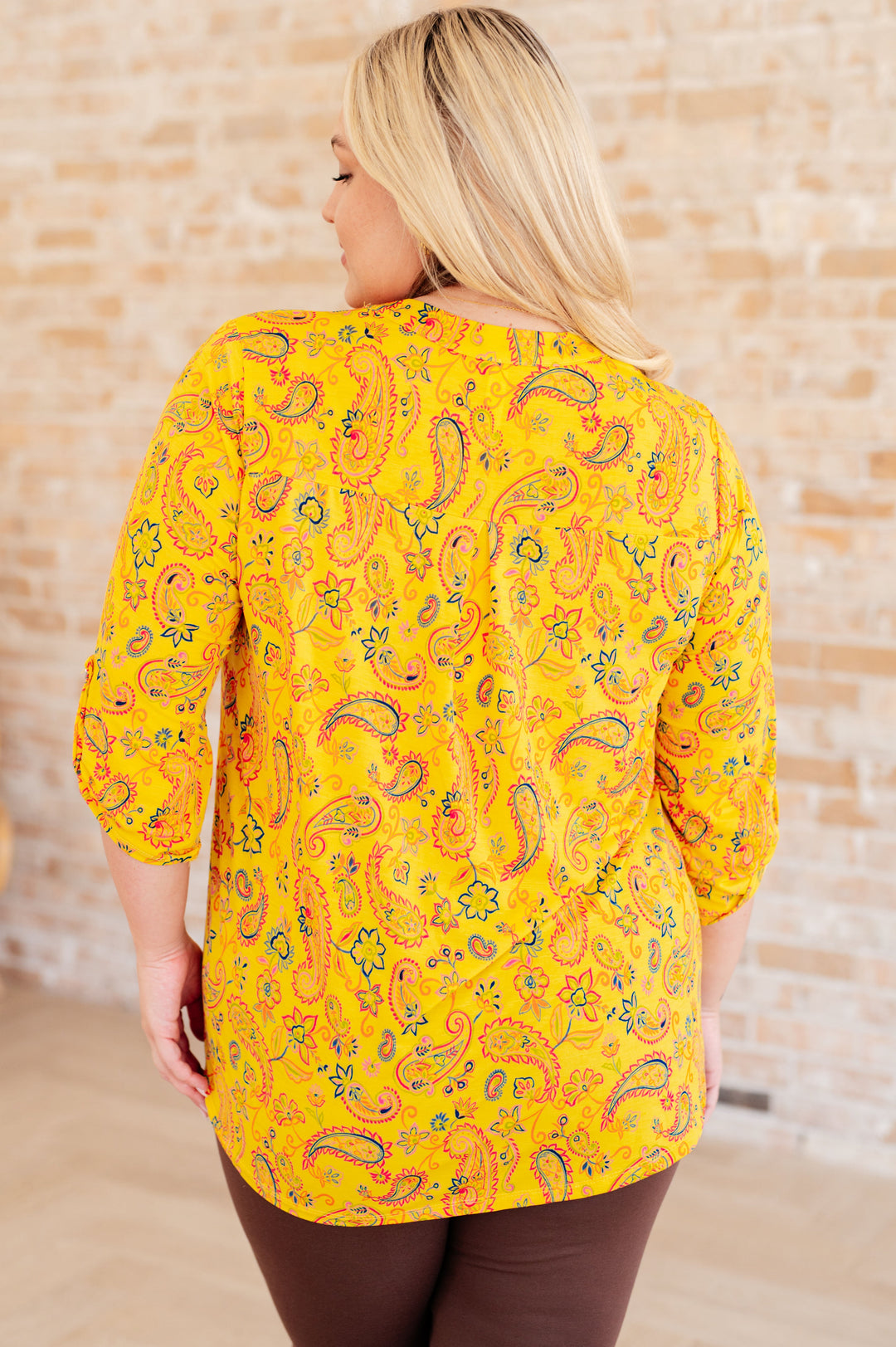 Lizzy Top in Yellow and Navy Paisley-Tops-Ave Shops-[option4]-[option5]-[option6]-[option7]-[option8]-Shop-Boutique-Clothing-for-Women-Online