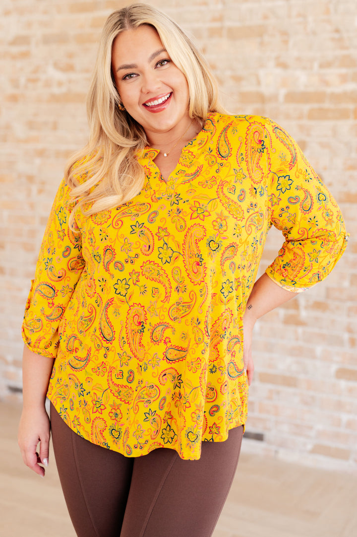 Lizzy Top in Yellow and Navy Paisley-Tops-Ave Shops-[option4]-[option5]-[option6]-[option7]-[option8]-Shop-Boutique-Clothing-for-Women-Online