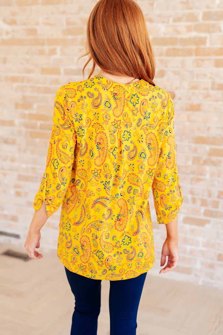 Lizzy Top in Yellow and Navy Paisley-Tops-Ave Shops-[option4]-[option5]-[option6]-[option7]-[option8]-Shop-Boutique-Clothing-for-Women-Online