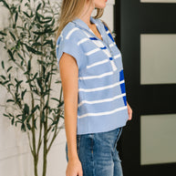 Lonely Traveler Striped Quarter Zip Vest in Blue-Womens-Ave Shops-[option4]-[option5]-[option6]-[option7]-[option8]-Shop-Boutique-Clothing-for-Women-Online