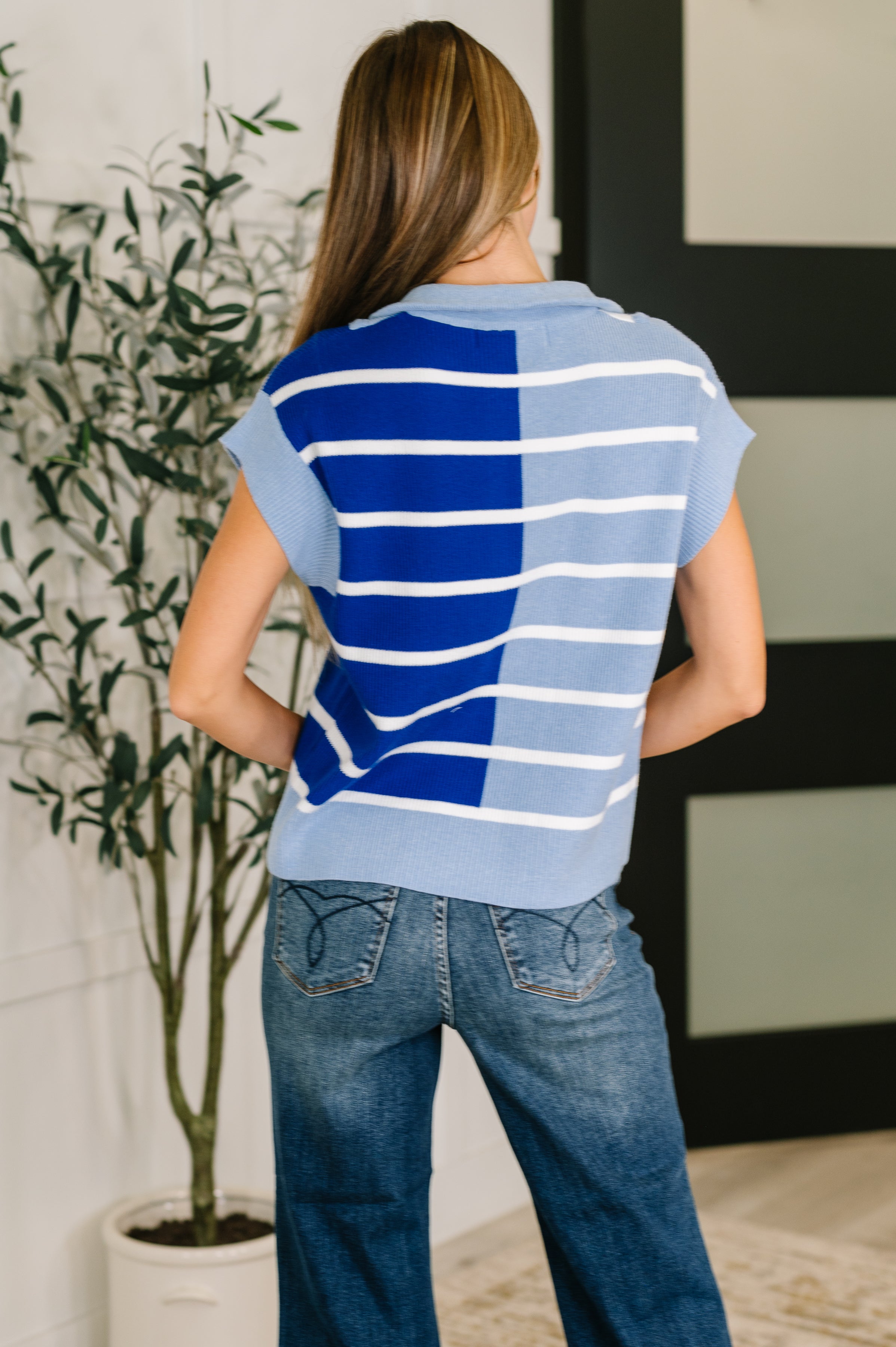 Lonely Traveler Striped Quarter Zip Vest in Blue-Womens-Ave Shops-[option4]-[option5]-[option6]-[option7]-[option8]-Shop-Boutique-Clothing-for-Women-Online