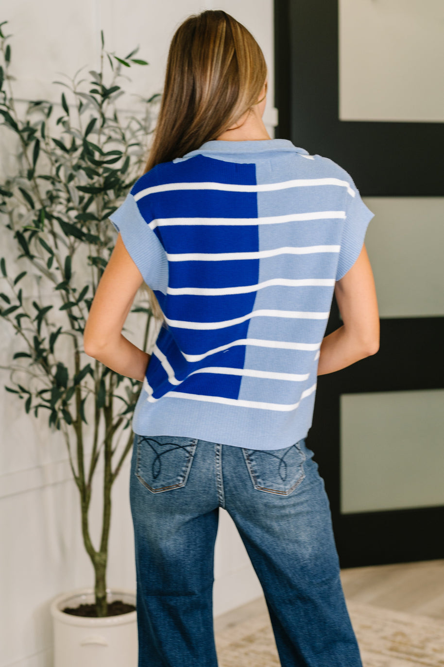 Lonely Traveler Striped Quarter Zip Vest in Blue-Womens-Ave Shops-[option4]-[option5]-[option6]-[option7]-[option8]-Shop-Boutique-Clothing-for-Women-Online