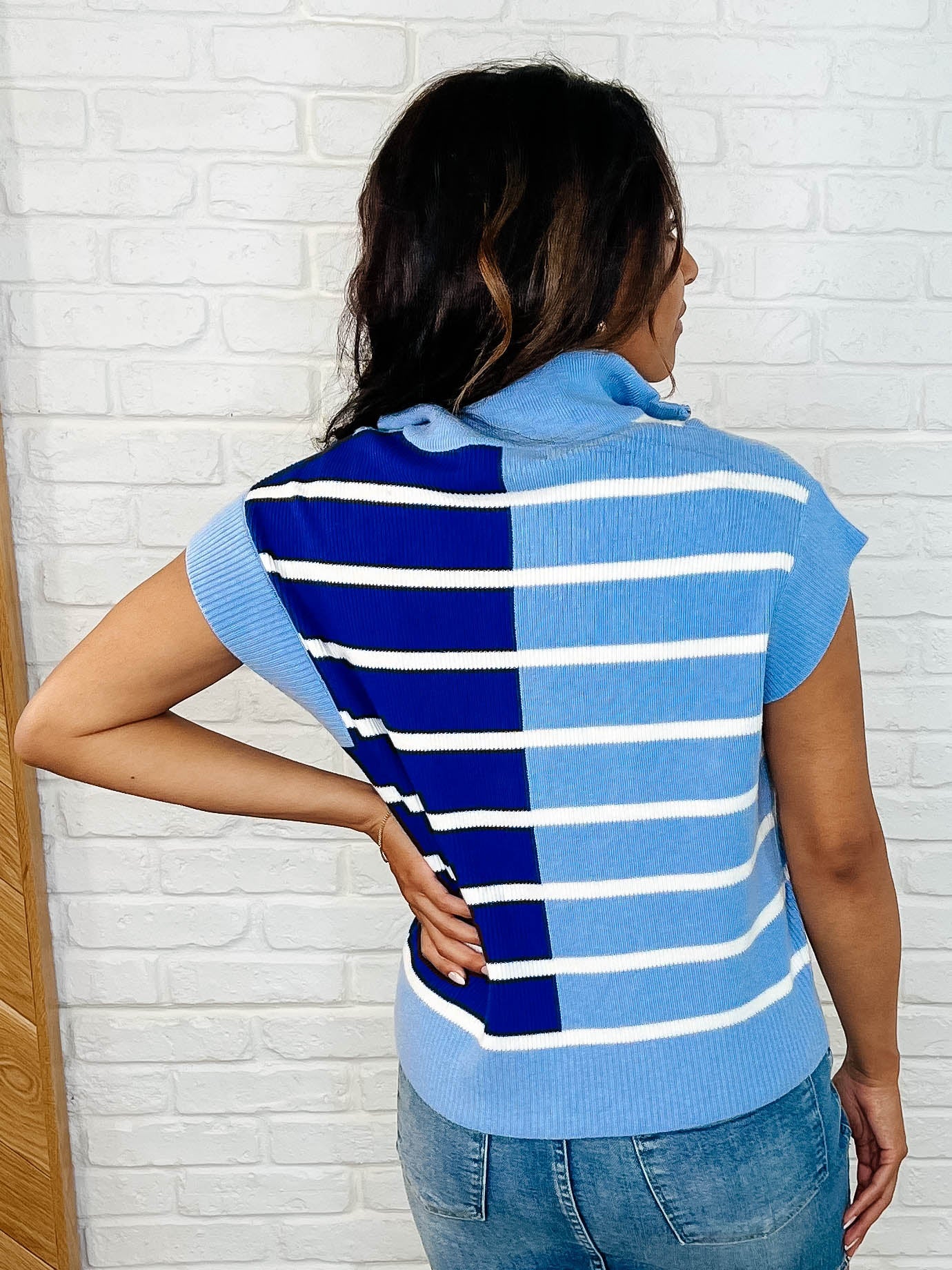 Lonely Traveler Striped Quarter Zip Vest in Blue-Womens-Ave Shops-[option4]-[option5]-[option6]-[option7]-[option8]-Shop-Boutique-Clothing-for-Women-Online