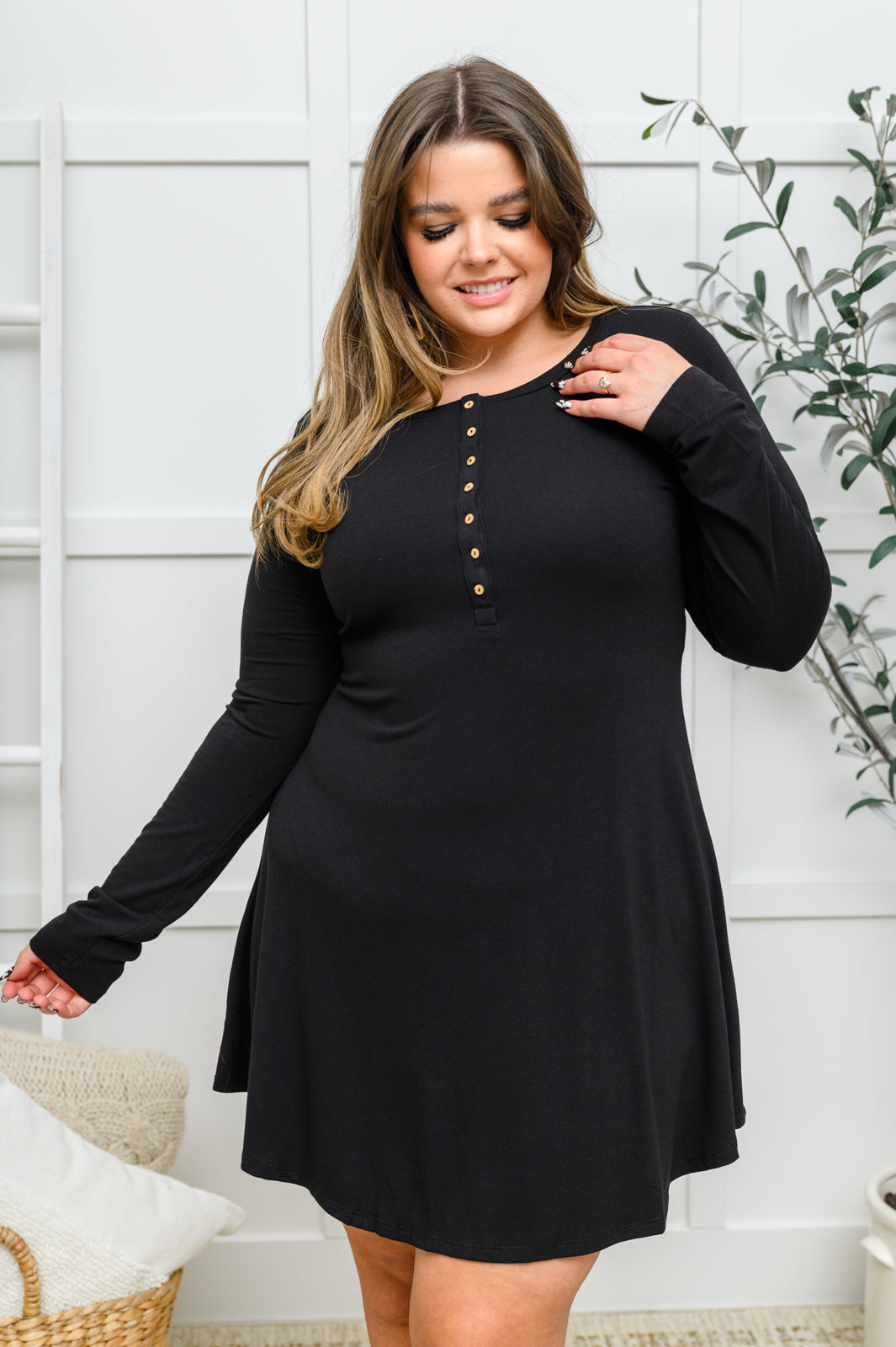 Long Sleeve Button Down Dress In Black-Womens-Ave Shops-[option4]-[option5]-[option6]-[option7]-[option8]-Shop-Boutique-Clothing-for-Women-Online