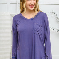 Long Sleeve Knit Top With Pocket In Denim Blue-Womens-Ave Shops-[option4]-[option5]-[option6]-[option7]-[option8]-Shop-Boutique-Clothing-for-Women-Online