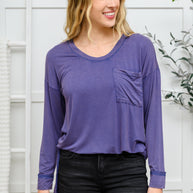 Long Sleeve Knit Top With Pocket In Denim Blue-Womens-Ave Shops-[option4]-[option5]-[option6]-[option7]-[option8]-Shop-Boutique-Clothing-for-Women-Online