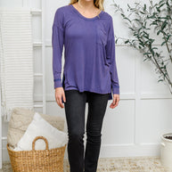 Long Sleeve Knit Top With Pocket In Denim Blue-Womens-Ave Shops-[option4]-[option5]-[option6]-[option7]-[option8]-Shop-Boutique-Clothing-for-Women-Online