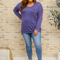 Long Sleeve Knit Top With Pocket In Denim Blue-Womens-Ave Shops-[option4]-[option5]-[option6]-[option7]-[option8]-Shop-Boutique-Clothing-for-Women-Online