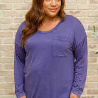 Long Sleeve Knit Top With Pocket In Denim Blue-Womens-Ave Shops-[option4]-[option5]-[option6]-[option7]-[option8]-Shop-Boutique-Clothing-for-Women-Online