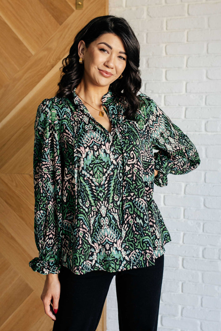 Looking Out Damask Print Blouse-Blouses-Ave Shops-[option4]-[option5]-[option6]-[option7]-[option8]-Shop-Boutique-Clothing-for-Women-Online