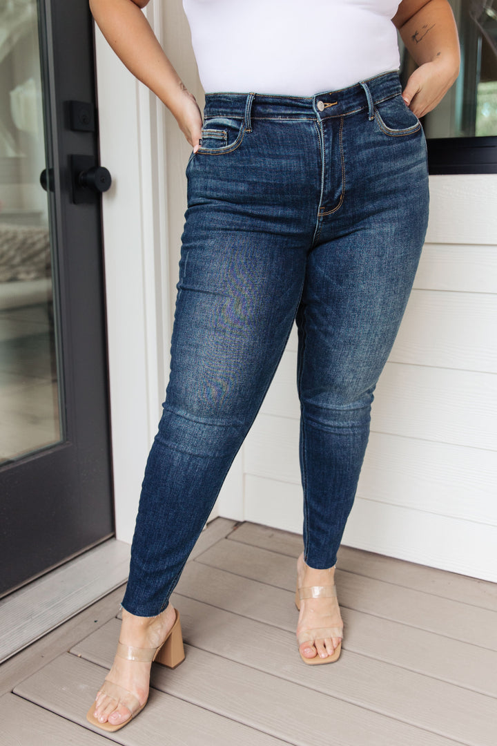 Judy Blue Lydia Mid Rise Vintage Raw Hem Skinny Jeans-Denim-Ave Shops-[option4]-[option5]-[option6]-[option7]-[option8]-Shop-Boutique-Clothing-for-Women-Online