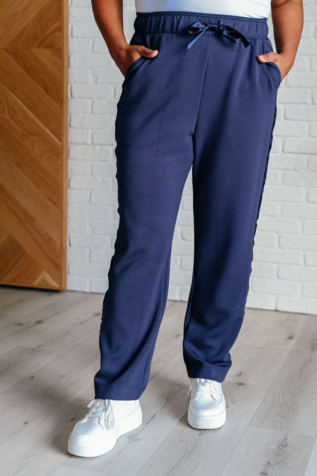 Rae Mode Lysa Satin Stripe Lounge Pants in Smoky Navy-Athleisure-Ave Shops-[option4]-[option5]-[option6]-[option7]-[option8]-Shop-Boutique-Clothing-for-Women-Online