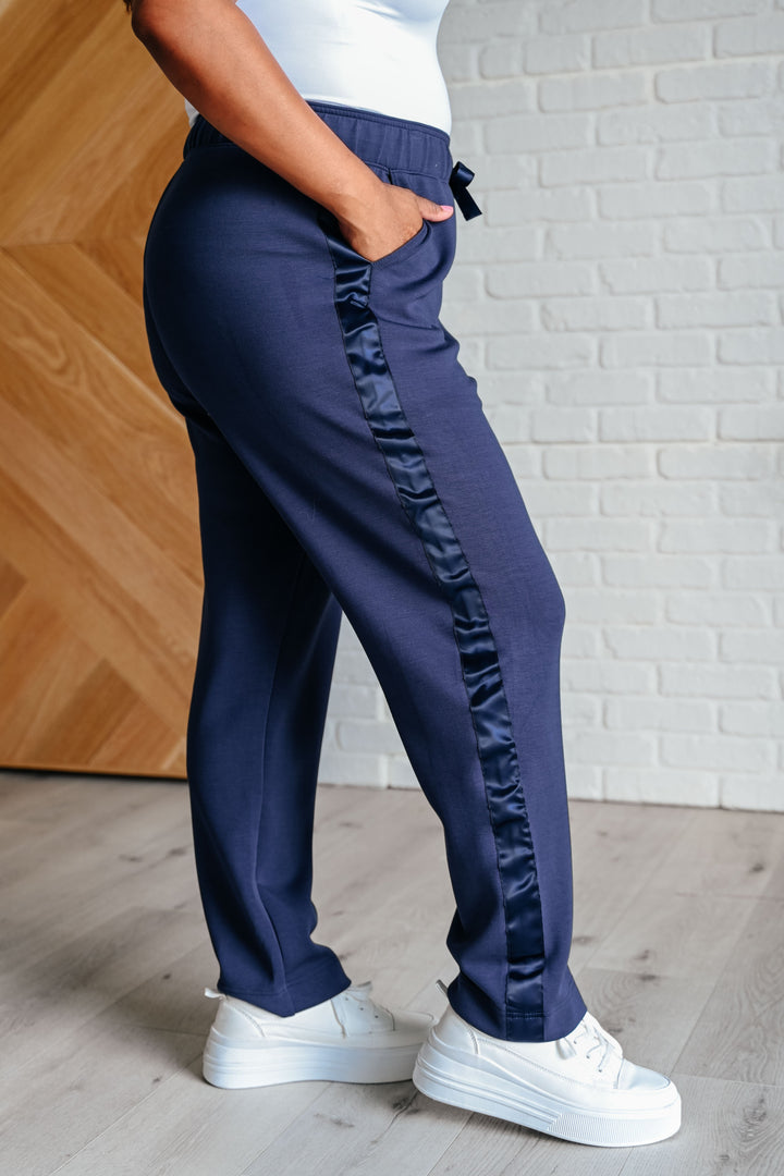 Rae Mode Lysa Satin Stripe Lounge Pants in Smoky Navy-Athleisure-Ave Shops-[option4]-[option5]-[option6]-[option7]-[option8]-Shop-Boutique-Clothing-for-Women-Online