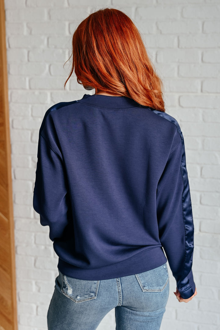 Rae Mode Lysa Satin Stripe Pullover in Smoky Navy-Athleisure-Ave Shops-[option4]-[option5]-[option6]-[option7]-[option8]-Shop-Boutique-Clothing-for-Women-Online