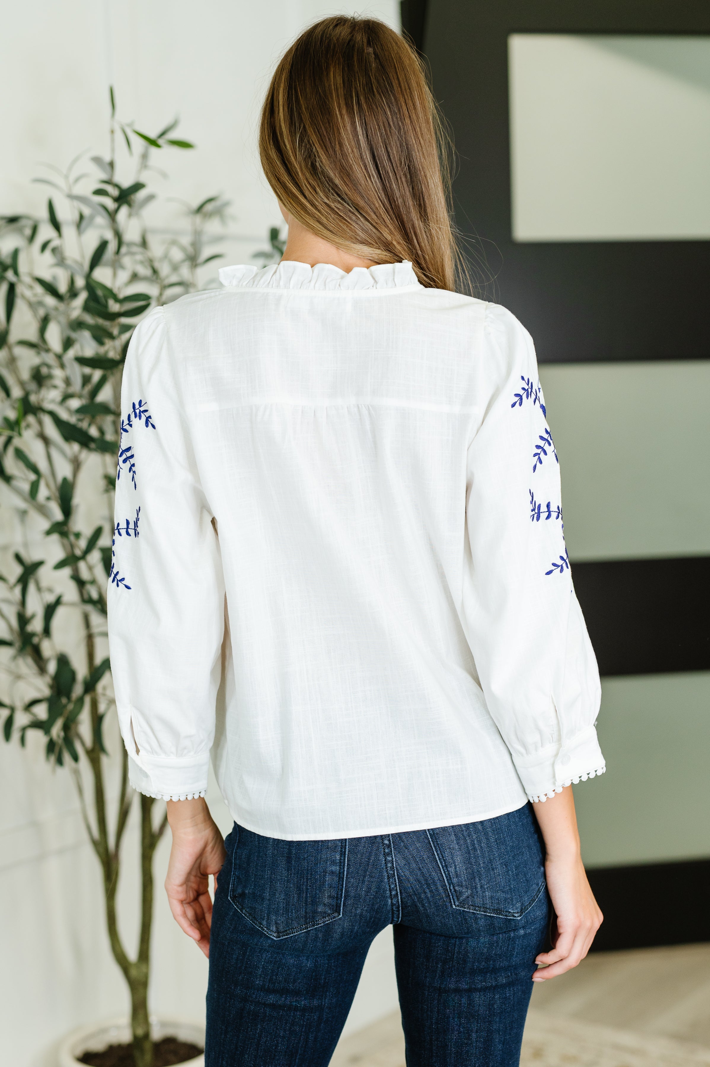 PREORDER: Machine Embroidered Details Ruffle Neck Blouse-Womens-Ave Shops-[option4]-[option5]-[option6]-[option7]-[option8]-Shop-Boutique-Clothing-for-Women-Online
