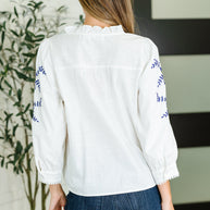 PREORDER: Machine Embroidered Details Ruffle Neck Blouse-Womens-Ave Shops-[option4]-[option5]-[option6]-[option7]-[option8]-Shop-Boutique-Clothing-for-Women-Online