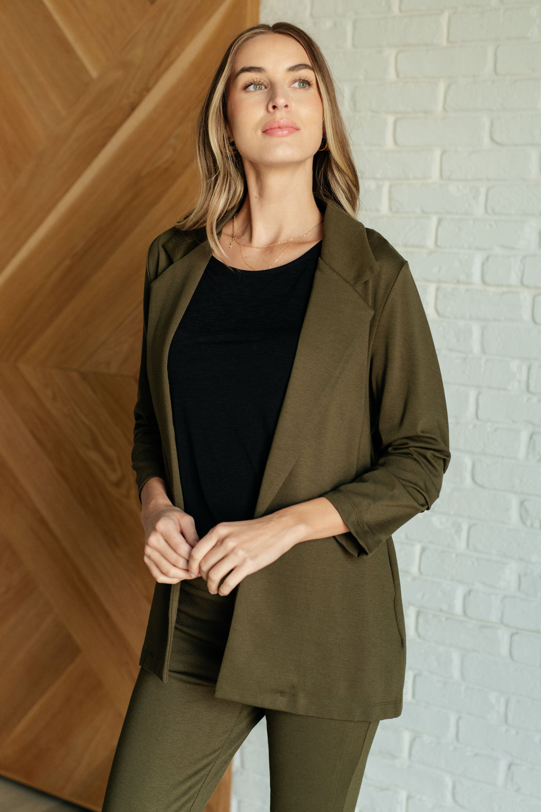 Magic 3/4 Blazer in Olive-Layers-Ave Shops-[option4]-[option5]-[option6]-[option7]-[option8]-Shop-Boutique-Clothing-for-Women-Online