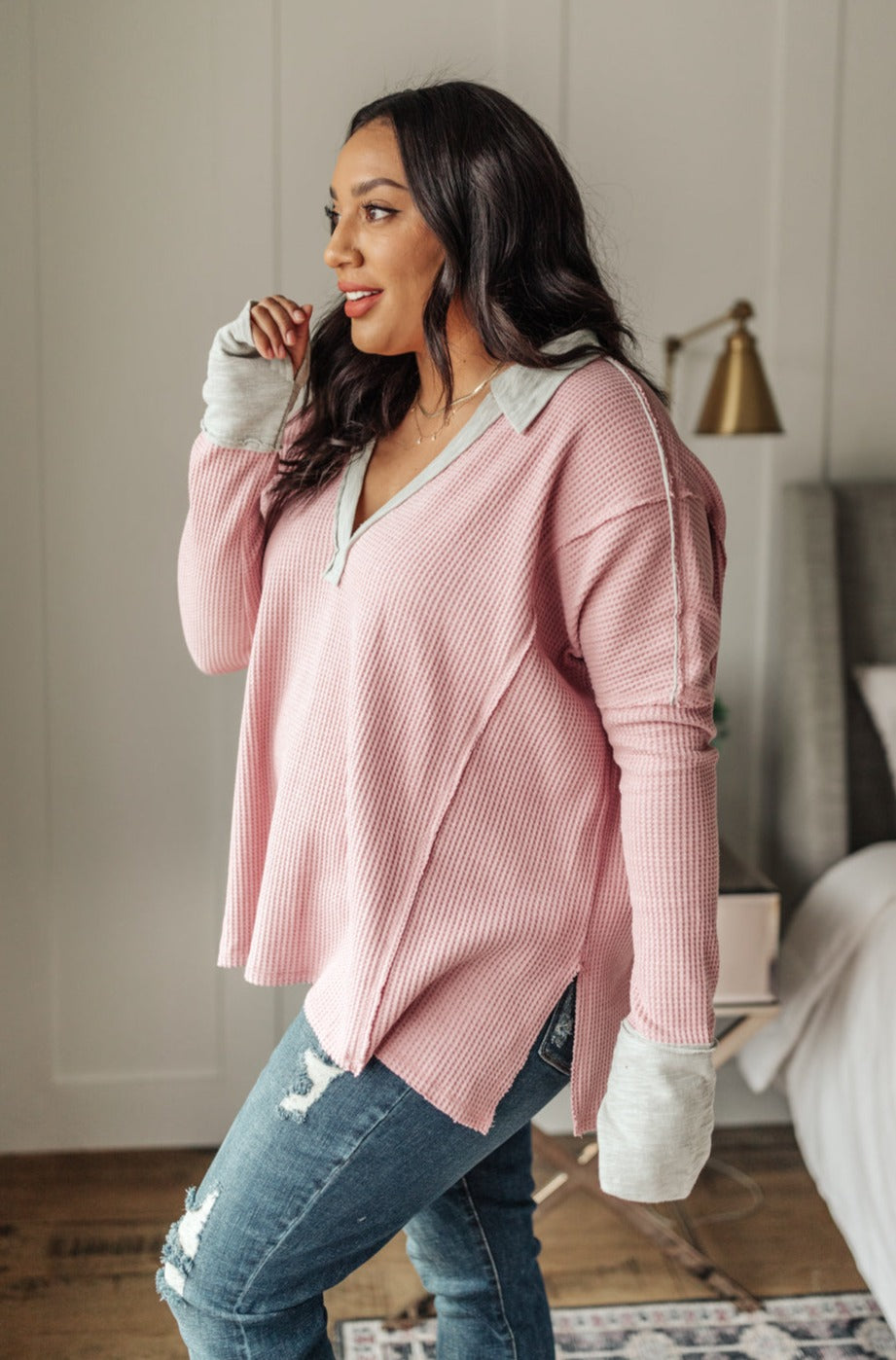 Mia Waffle Knit Long Sleeve In Pink-Womens-Ave Shops-[option4]-[option5]-[option6]-[option7]-[option8]-Shop-Boutique-Clothing-for-Women-Online