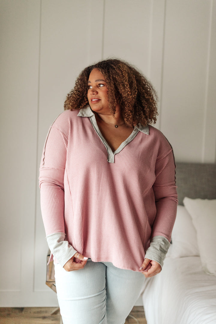 Mia Waffle Knit Long Sleeve In Pink-Womens-Ave Shops-[option4]-[option5]-[option6]-[option7]-[option8]-Shop-Boutique-Clothing-for-Women-Online