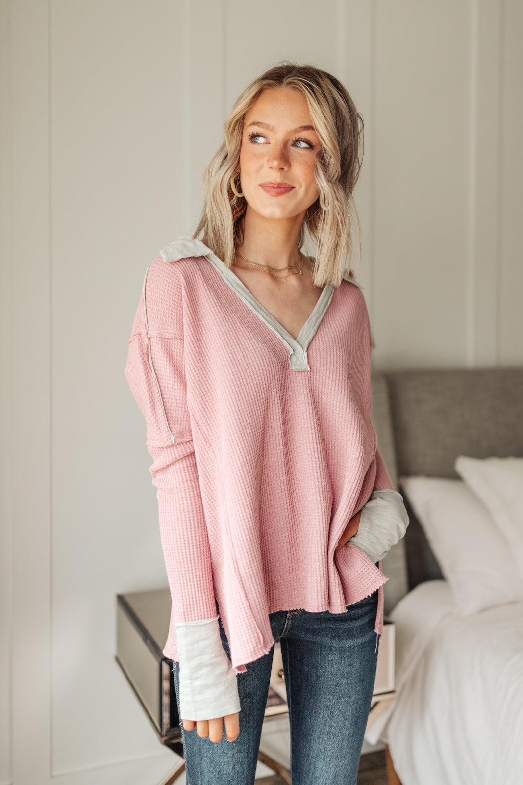 Mia Waffle Knit Long Sleeve In Pink-Womens-Ave Shops-[option4]-[option5]-[option6]-[option7]-[option8]-Shop-Boutique-Clothing-for-Women-Online