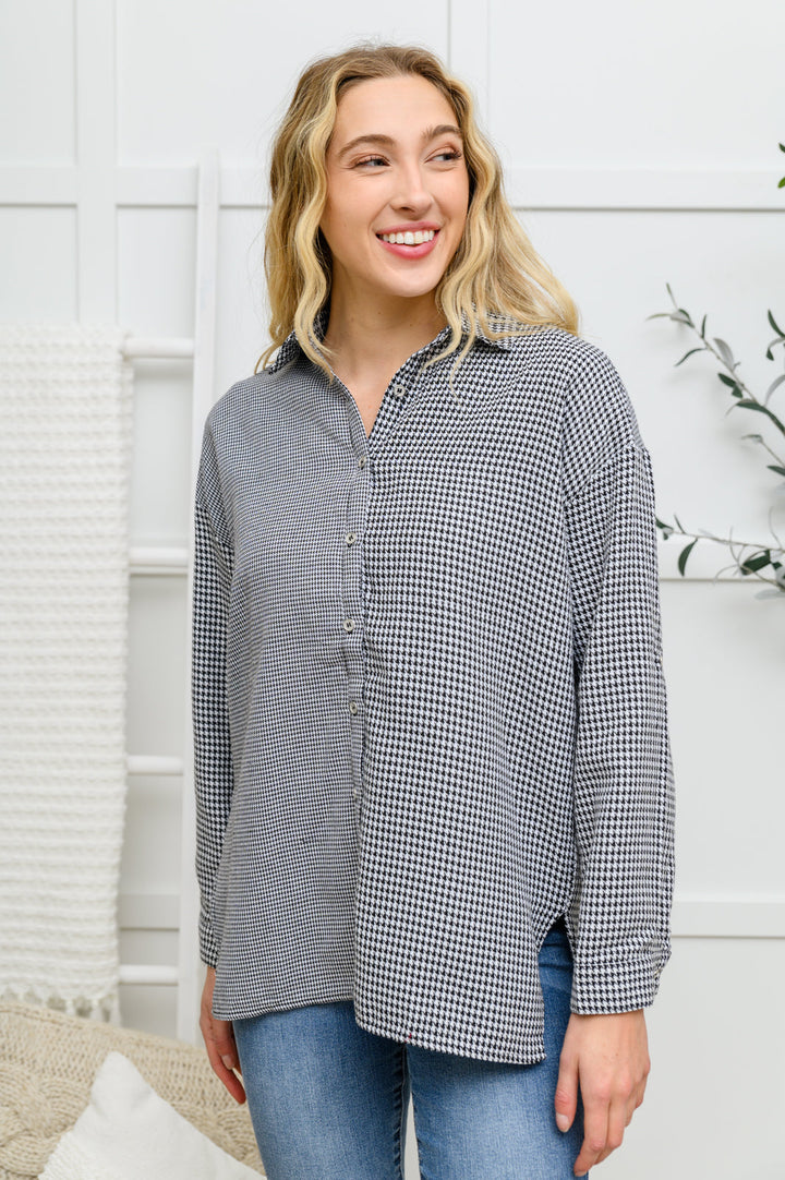 Mixed Houndstooth Button Up Top-Womens-Ave Shops-[option4]-[option5]-[option6]-[option7]-[option8]-Shop-Boutique-Clothing-for-Women-Online