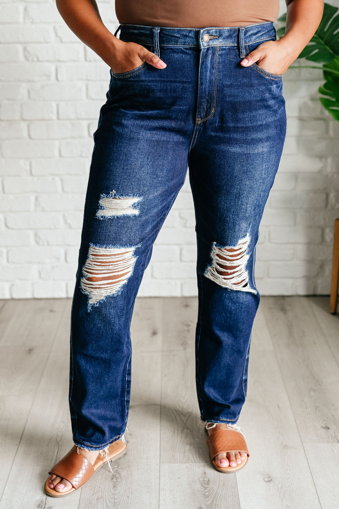 Judy Blue Montana High Rise Rigid Magic Distressed Straight Jeans-Denim-Ave Shops-[option4]-[option5]-[option6]-[option7]-[option8]-Shop-Boutique-Clothing-for-Women-Online