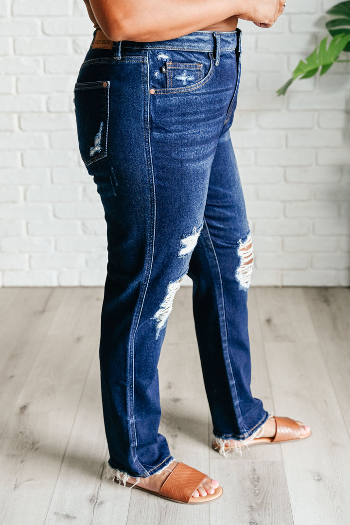 Judy Blue Montana High Rise Rigid Magic Distressed Straight Jeans-Denim-Ave Shops-[option4]-[option5]-[option6]-[option7]-[option8]-Shop-Boutique-Clothing-for-Women-Online