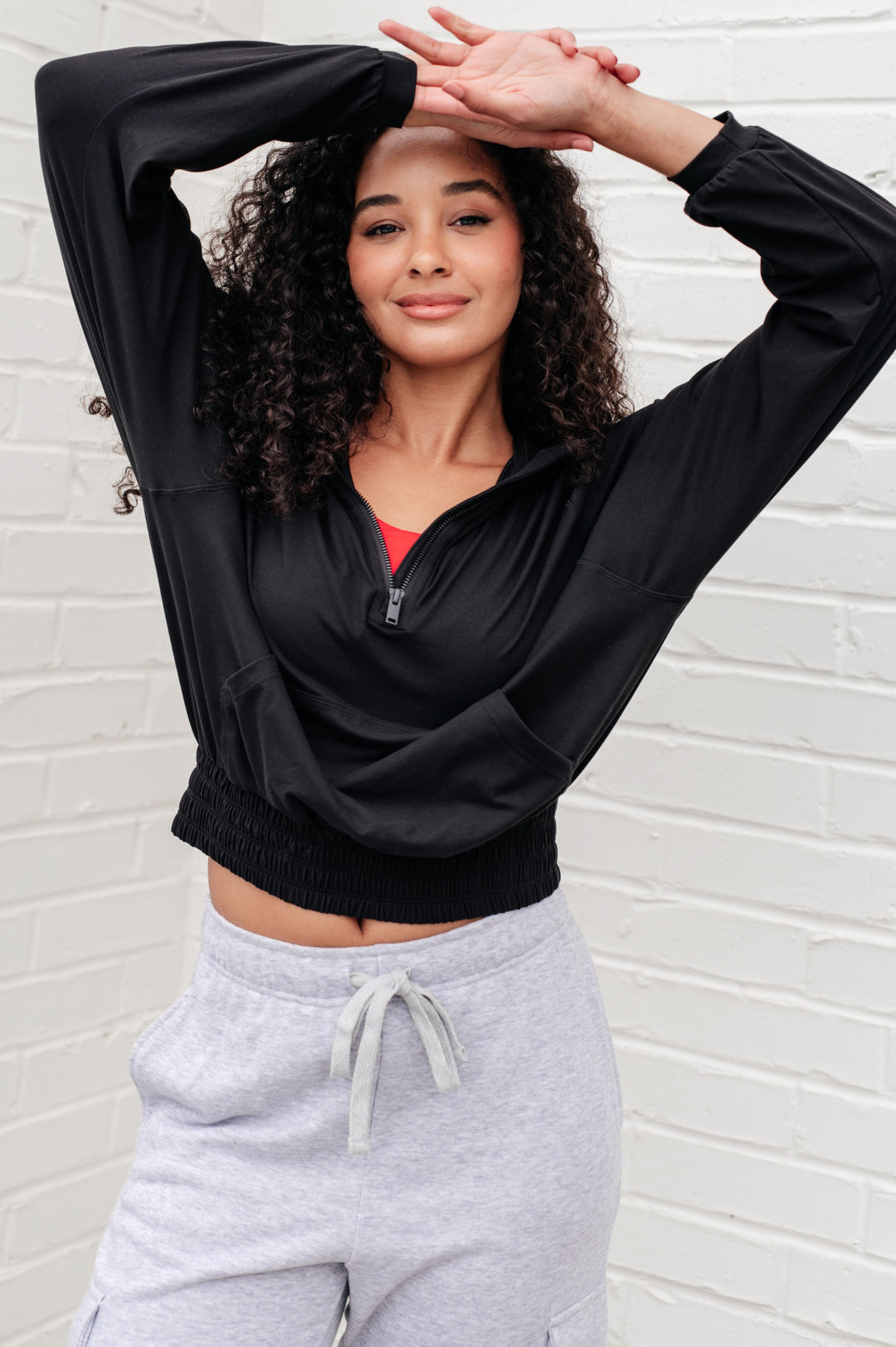 Rae Mode Morning Run Half Zip Hoodie in Black-Athleisure-Ave Shops-[option4]-[option5]-[option6]-[option7]-[option8]-Shop-Boutique-Clothing-for-Women-Online