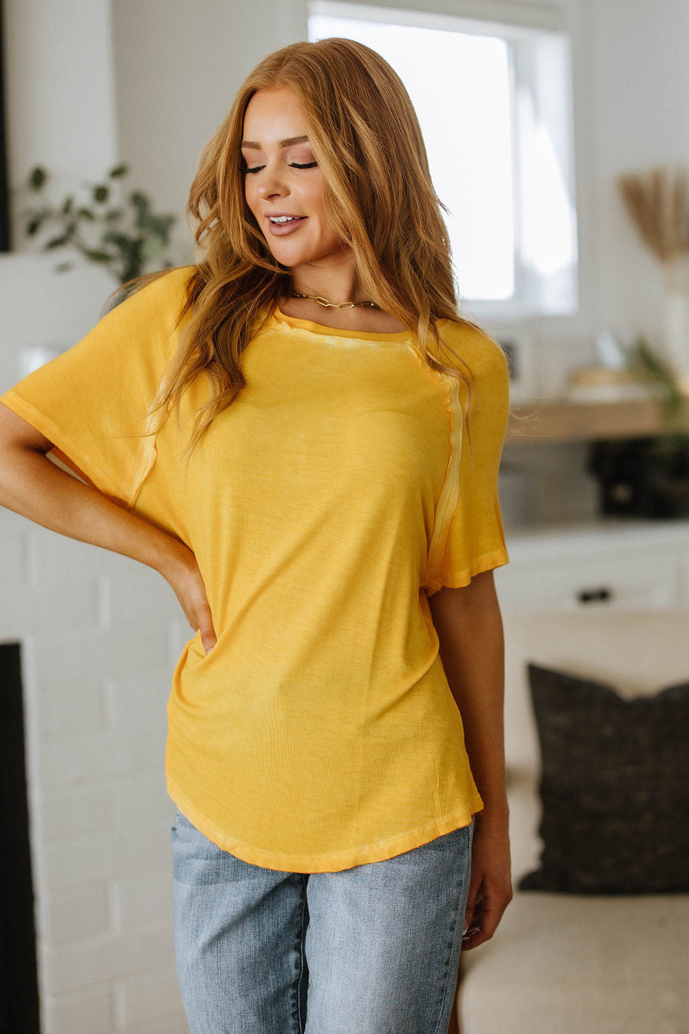 New Edition Mineral Wash T Shirt Yellow-Tops-Ave Shops-[option4]-[option5]-[option6]-[option7]-[option8]-Shop-Boutique-Clothing-for-Women-Online