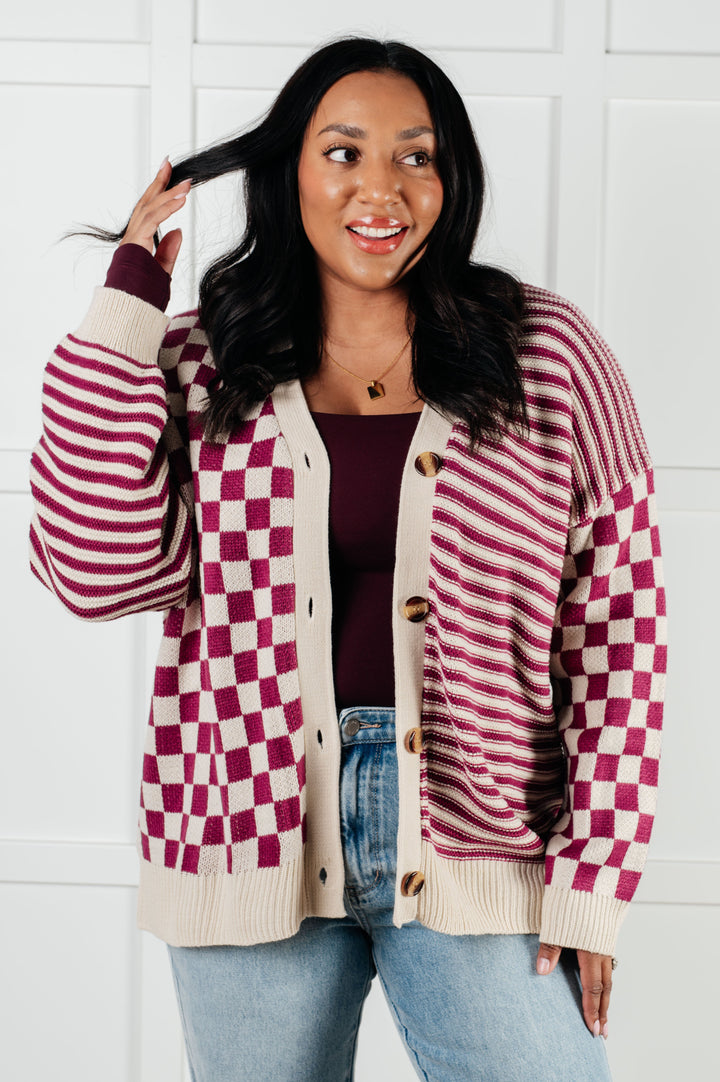 No Brainer Button Down Sweater Knit Cardigan in Magenta/Oatmeal-Layers-Ave Shops-[option4]-[option5]-[option6]-[option7]-[option8]-Shop-Boutique-Clothing-for-Women-Online