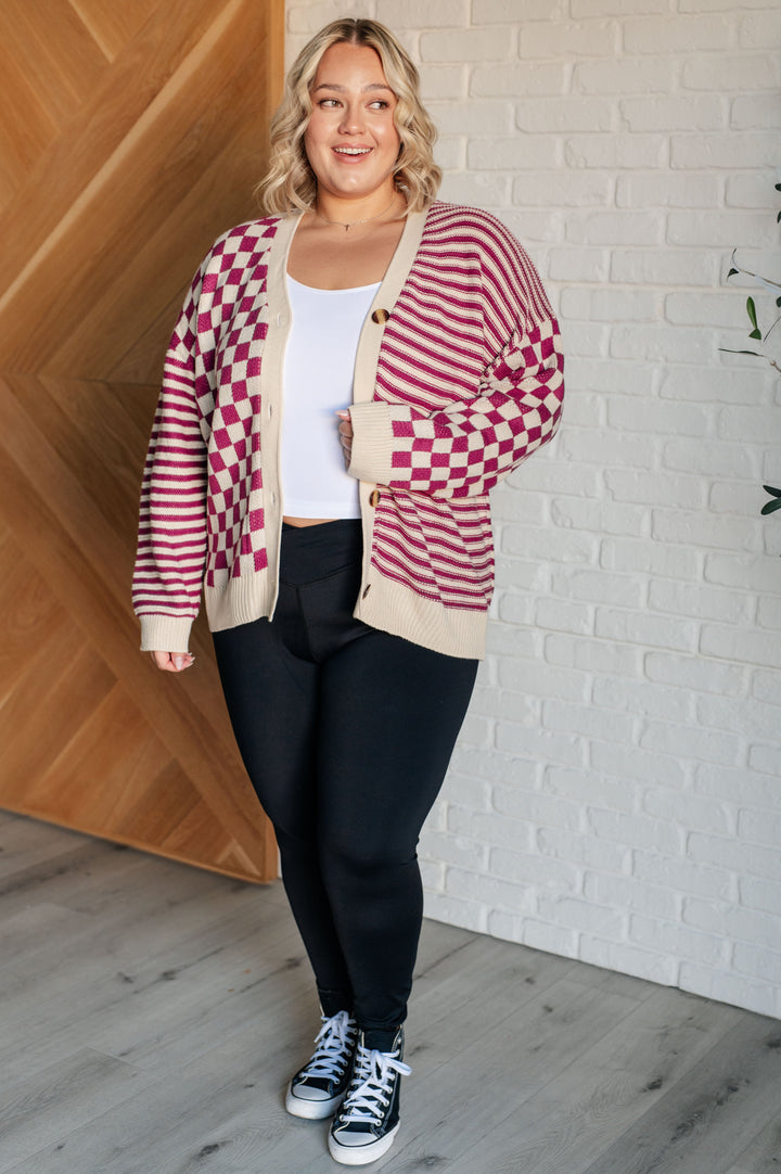 No Brainer Button Down Sweater Knit Cardigan in Magenta/Oatmeal-Layers-Ave Shops-[option4]-[option5]-[option6]-[option7]-[option8]-Shop-Boutique-Clothing-for-Women-Online