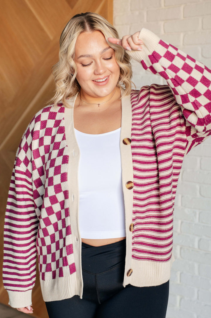 No Brainer Button Down Sweater Knit Cardigan in Magenta/Oatmeal-Layers-Ave Shops-[option4]-[option5]-[option6]-[option7]-[option8]-Shop-Boutique-Clothing-for-Women-Online