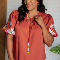 No Concerns Embroidered Sleeve Blouse-Blouses-Ave Shops-[option4]-[option5]-[option6]-[option7]-[option8]-Shop-Boutique-Clothing-for-Women-Online