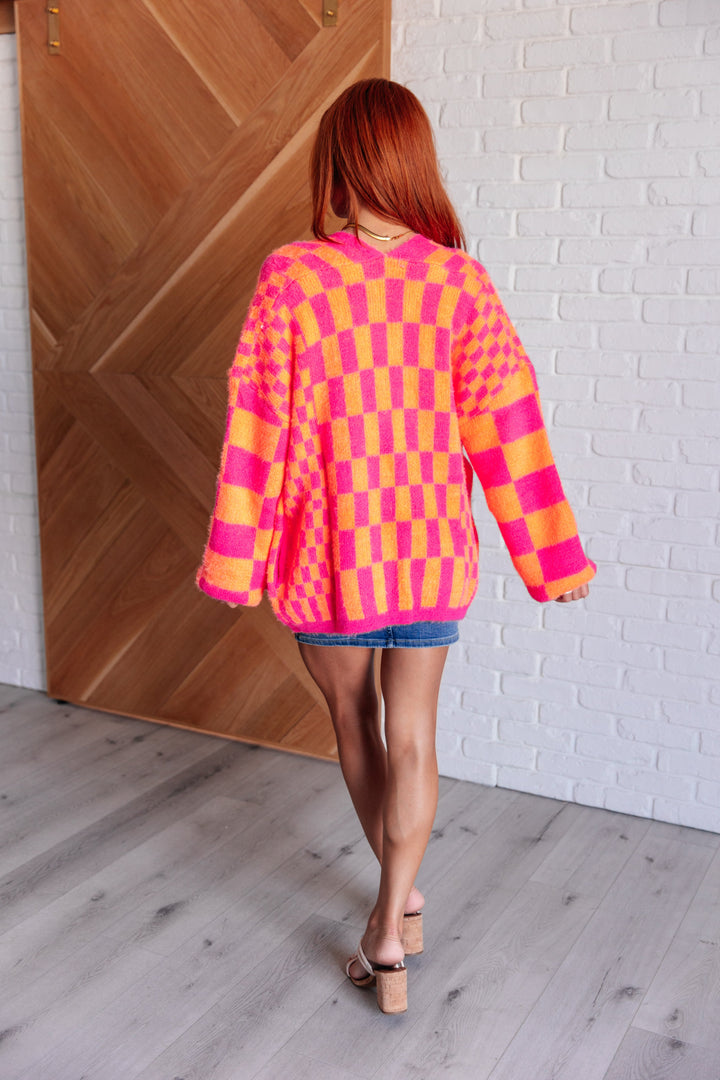 Noticed in Neon Checkered Cardigan in Pink and Orange-Layers-Ave Shops-[option4]-[option5]-[option6]-[option7]-[option8]-Shop-Boutique-Clothing-for-Women-Online