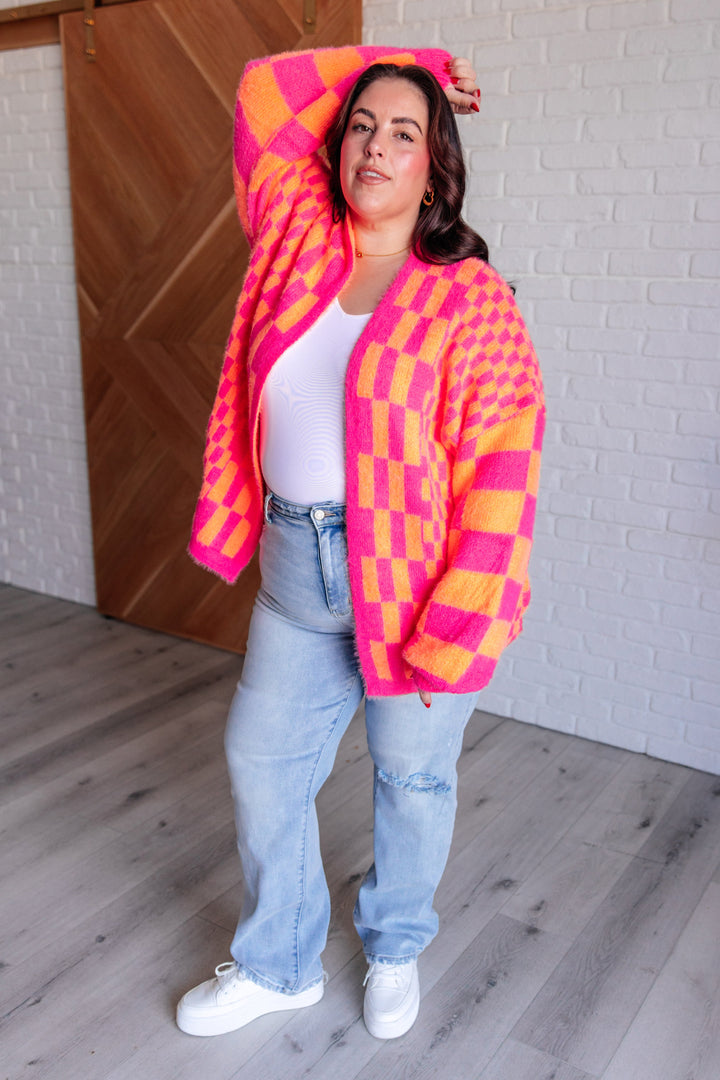 Noticed in Neon Checkered Cardigan in Pink and Orange-Layers-Ave Shops-[option4]-[option5]-[option6]-[option7]-[option8]-Shop-Boutique-Clothing-for-Women-Online