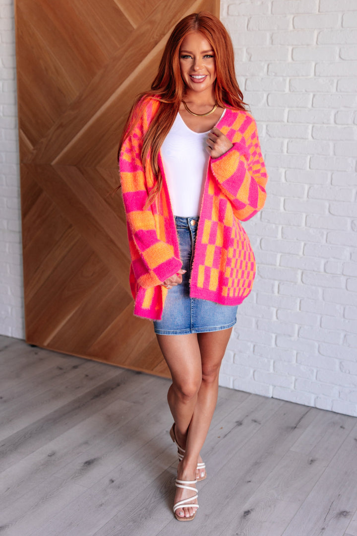 Noticed in Neon Checkered Cardigan in Pink and Orange-Layers-Ave Shops-[option4]-[option5]-[option6]-[option7]-[option8]-Shop-Boutique-Clothing-for-Women-Online