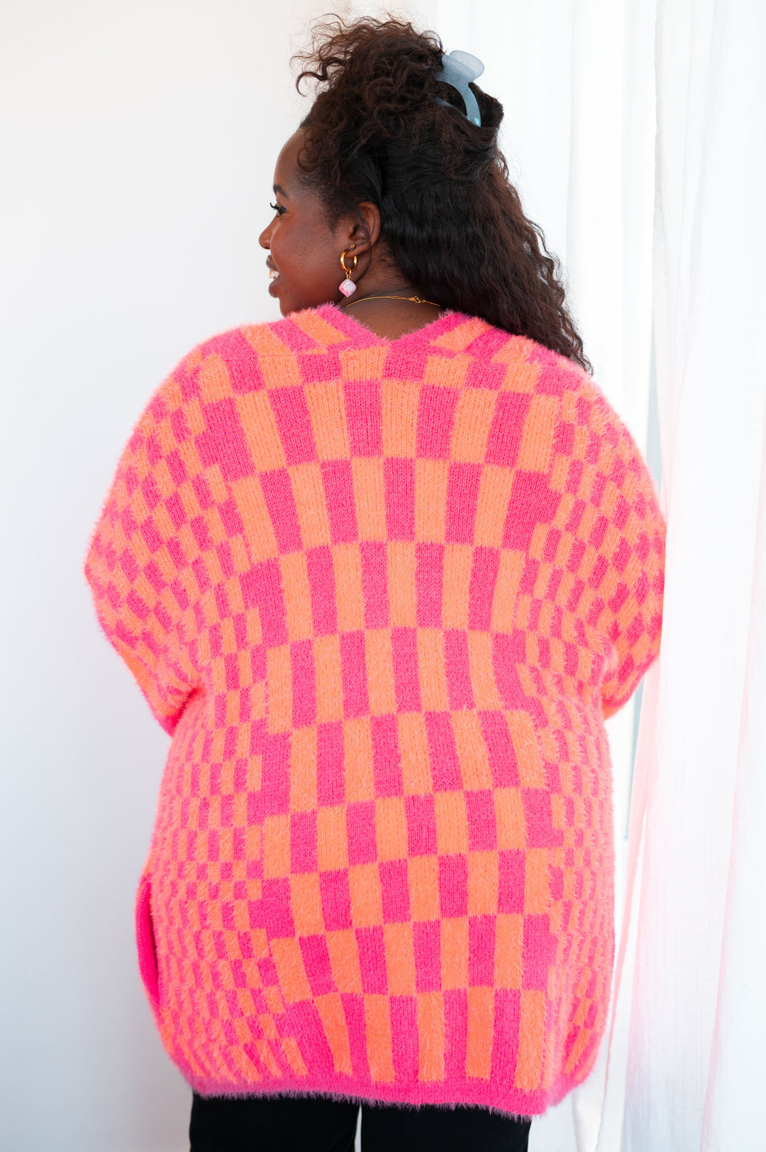 Noticed in Neon Checkered Cardigan in Pink and Orange-Layers-Ave Shops-[option4]-[option5]-[option6]-[option7]-[option8]-Shop-Boutique-Clothing-for-Women-Online