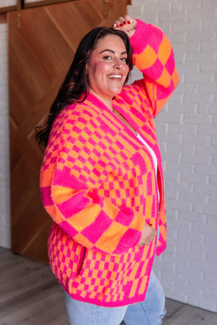 Noticed in Neon Checkered Cardigan in Pink and Orange-Layers-Ave Shops-[option4]-[option5]-[option6]-[option7]-[option8]-Shop-Boutique-Clothing-for-Women-Online