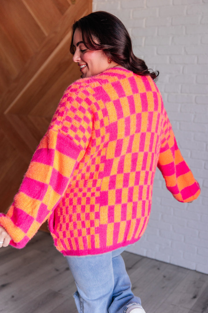 Noticed in Neon Checkered Cardigan in Pink and Orange-Layers-Ave Shops-[option4]-[option5]-[option6]-[option7]-[option8]-Shop-Boutique-Clothing-for-Women-Online