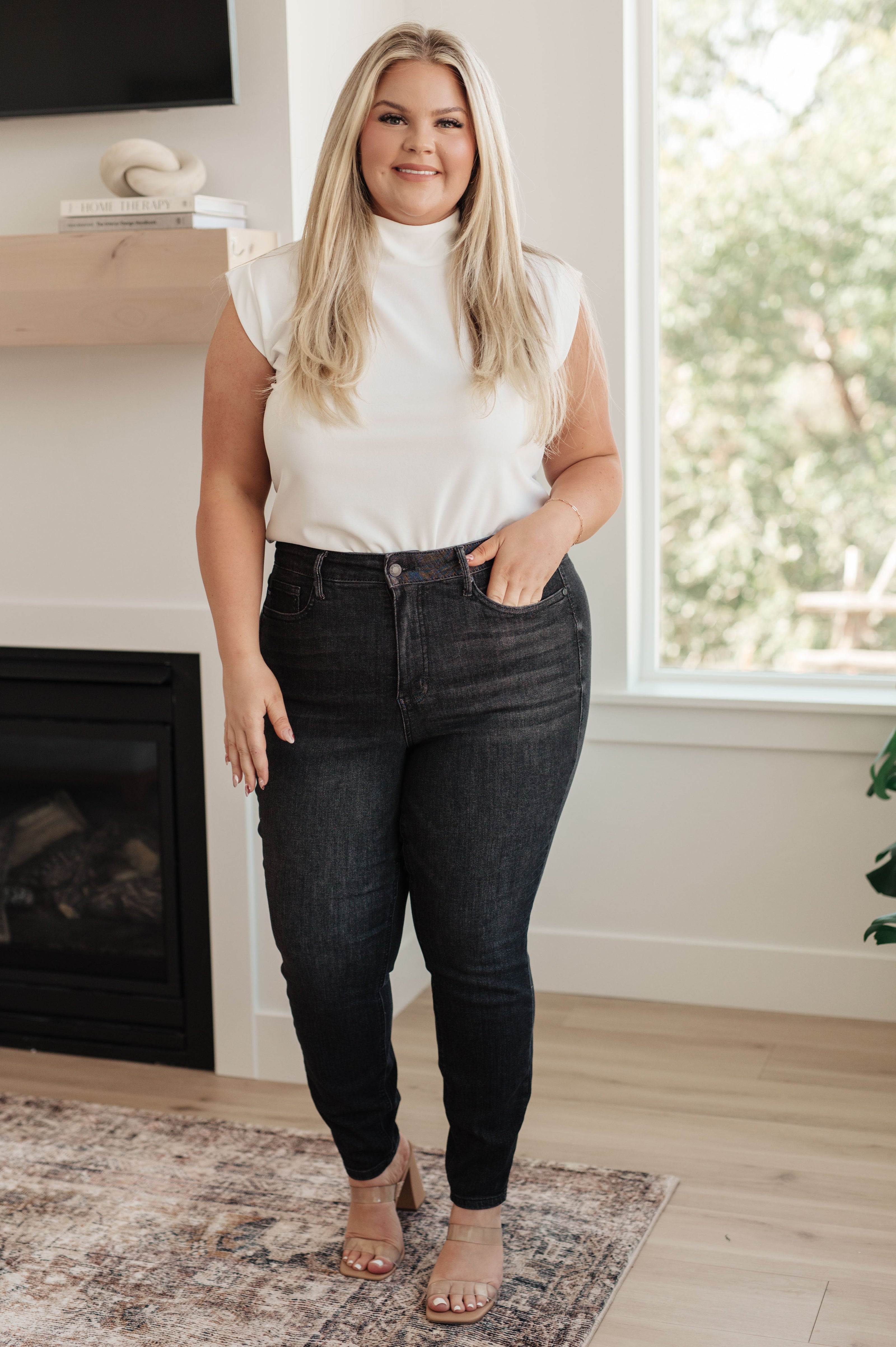 Judy Blue Octavia High Rise Control Top Skinny Jeans in Washed Black-Denim-Ave Shops-[option4]-[option5]-[option6]-[option7]-[option8]-Shop-Boutique-Clothing-for-Women-Online